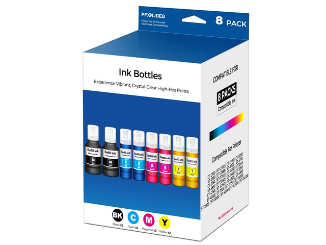 Compatible for EPT502 Ink Refill Bottle 8-Pack ET-2850 ET-3850 ET-4850 ET-15000 ET-2760 Ink Refill Bottles Use for ET2850 ET3850 ET4850 ET15000...