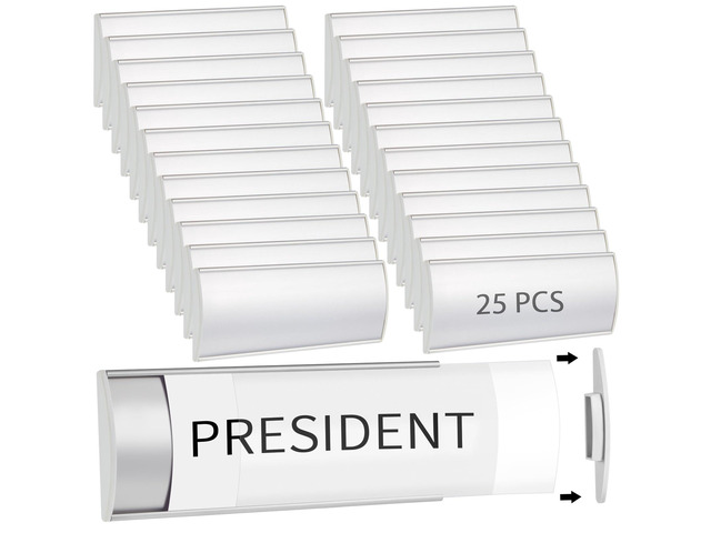 25 Pcs Aluminum Office Name Plate Holder for Door, Silver Wall Mount, 8'' x 3'', Business Sign Holder, Office Door Sign, Sturdy Curved with Plastic...