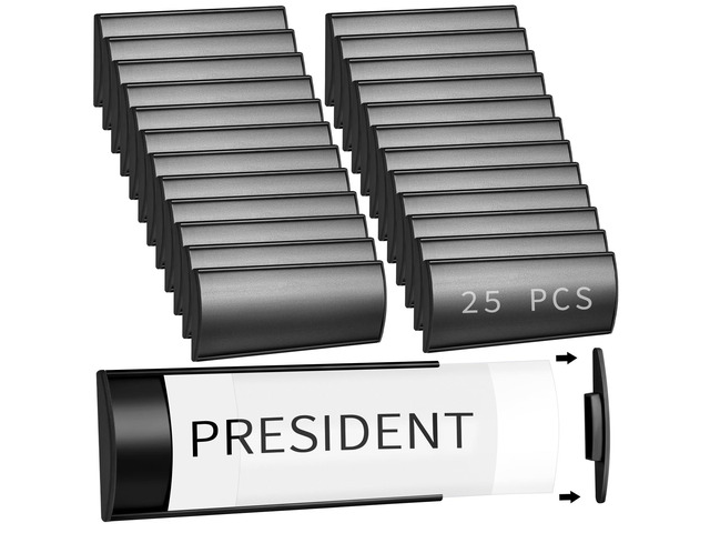25 Pcs Aluminum Office Name Plate Holder for Door, Black Wall Mount, 8'' x 3'', Business Sign Holder, Office Door Sign, Sturdy Curved with Plastic...