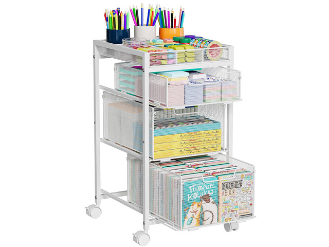 Rolling Utility Cart with 3 Drawers, Craft Organizer and Storage with DIY Divider, Lockable Wheels, Multi-Functional Storage for Art Supplies,...