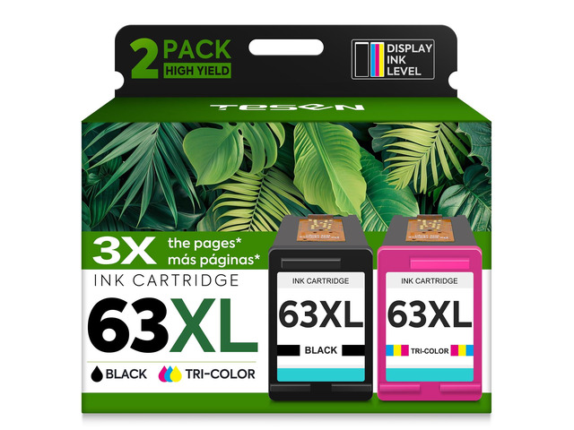63XL Ink Cartridge 2-Pack Black Tri-Color Replacement for HP Ink 63 Compatible for HP Officejet 4650 5258 5200 3830 5255 4655 4652 5252 Deskjet...