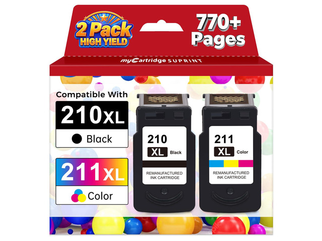 Replacement for Canon 210 XL 211 XL Ink Cartridge 2PK High Yield Upgraded Chip PG 210XL CL 211XL Black Color Combo Pack for PIXMA MX410 MX340 MP495...