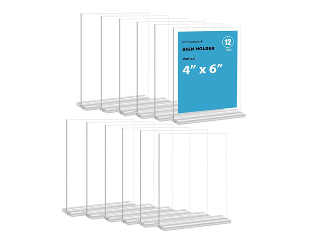 4x6 Inch Clear Acrylic Sign Holder, Display Stand, Plastic Card Holder for Business, Office, Retail (4x6 Inch 12 Pack)