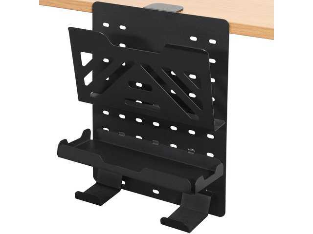 Desk Side Storage Holder, Metal Pegboard, Above or Under Desk Laptop Mount, Table Side Hanging File Organizer, Clamp On Cable Management Tray, Peg...
