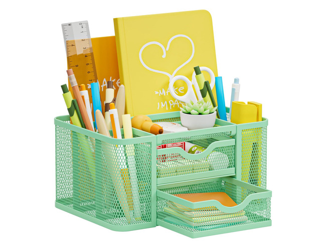Mesh Desk Organizer, Pen Organizer with 2 Drawer, Multi-Functional Pencil Holder, Desk Organizers and Accessories with 5 Compartments + Drawer for...