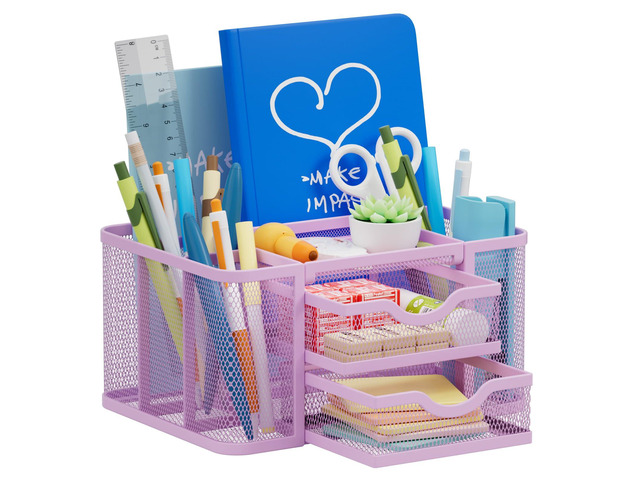 Mesh Desk Organizer, Pen Holder with 2 Drawer, Multi-Functional Pencil Holder, Desk Organizers and Accessories with 5 Compartments + Drawer for...