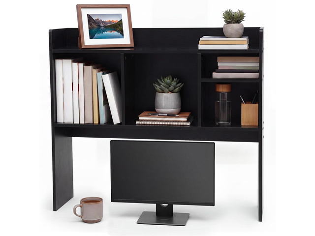 Dorm Desk Hutch Wood Desktop Bookshelf 32.4x27.6x8'',Black 6 Shelves 3 Tier Countertop Storage Hutch, Computer Top Only Organizer Multipurpose...