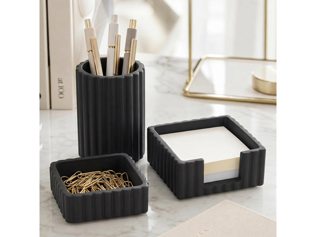 Modern Aesthetic Desk Accessories Set of 3 - Stylish Concrete Organizers For Pens and Office Supplies - A Cute and Functional Addition to Your...