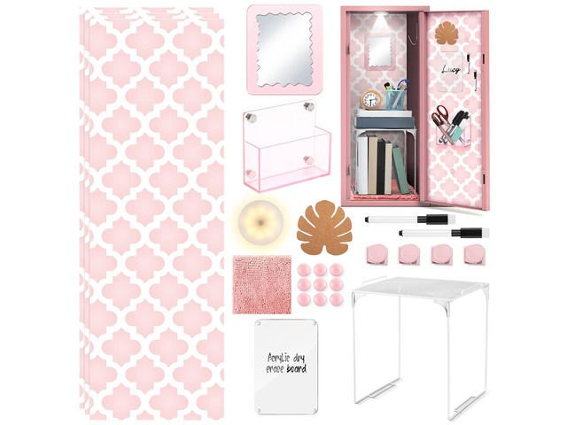 25 Pcs Locker Accessories, Locker Wallpaper,Flower,Pink Pink,Locker Organizer, First Day of School Essentials, Shelf, Mirror, LED Light, Pen...