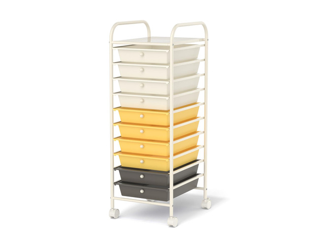 10 Drawers Rolling Storage Cart, Multipurpose Craft Storage Cart with Wheels, Mobile Tools Scrapbook Paper Organizer Cart for Office School Home...