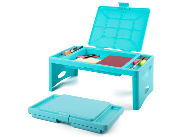 Foldable Lap Desk for Adults, Bed Tray, Teal Blue, 9.75'x12' Portable Desk, Car Seat Tray for Road Trips, Storage Pocket, Lap Desk Kids, Folding...