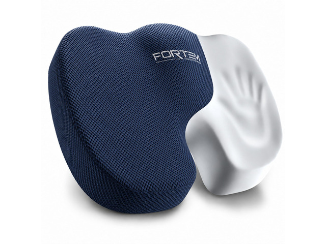 Seat Cushion, Office Chair Cushion for Tailbone Sciatica Pain Relief Memory Foam Pillow for Car Ergonomic Design Washable Cover Non Slip Blue