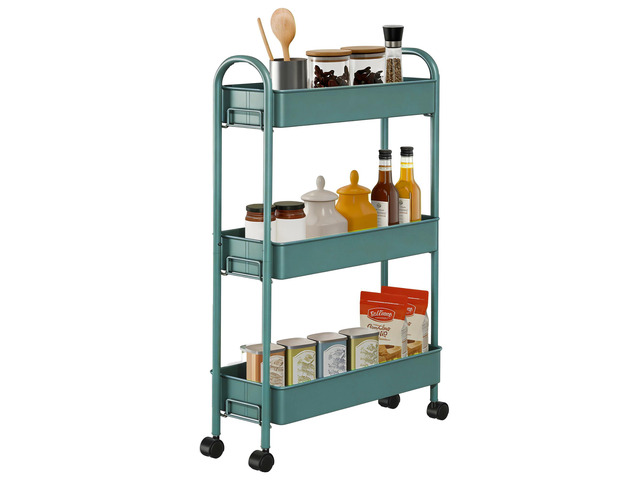 Slim Rolling Cart, Metal Frame Utility Rolling 3-Tier Narrow Storage Cart Kitchen Storage Organizer, Mobile Shelving Unit for Bathroom Kitchen