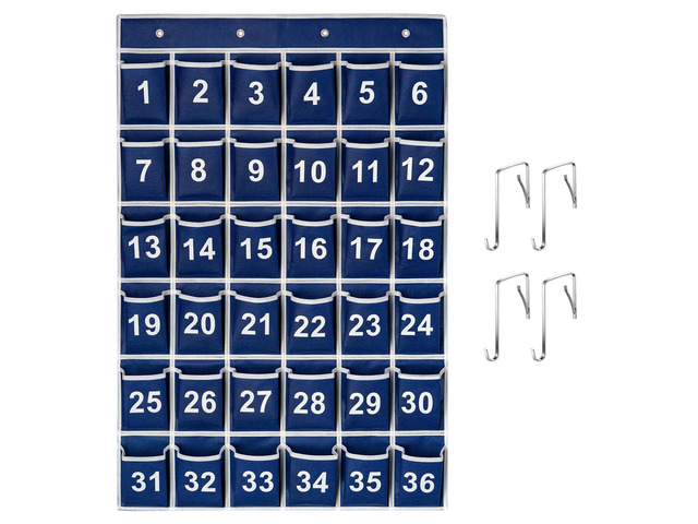 36 Pockets Blue Numbered Classroom Pocket Chart for Cell Phones, Hanging Pocket Chart Storage for Classroom Phone Calculator Holder with 4...