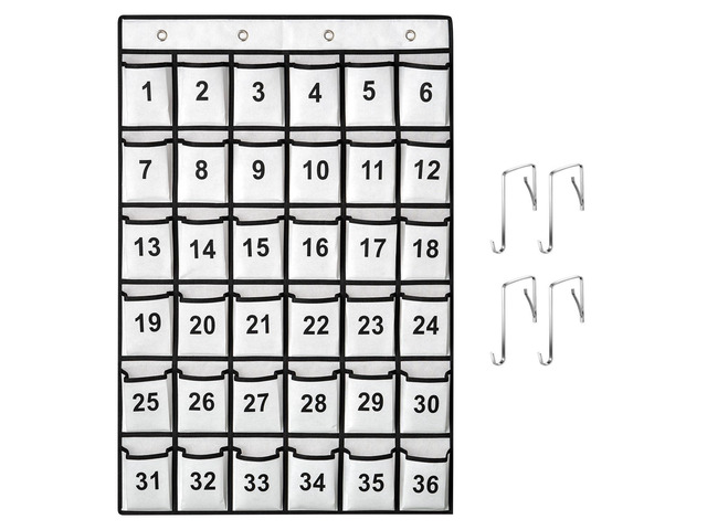 36 Pockets Numbered Classroom Pocket Chart for Cell Phones, Hanging Pocket Chart Storage for Classroom Phone Calculator Holder with 4 Stainless...
