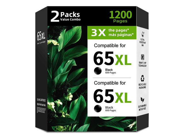 65XL Black Ink Cartridge Replacement for HP 65 XL HP65XL HP65 2 Pack for Envy 5055 5052 5010 5070 5014 DeskJet 3755 2655 3720 3722 3723 3752 3758...