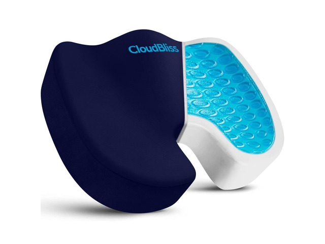 Gel Memory Foam Seat Cushion for Long Sitting, X-Large, Blue Gel Chair Pad for Tailbone, Coccyx, Sciatica, Soft Suede Cover, Non-Slip, Washable...