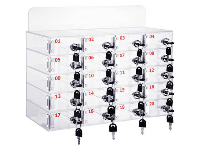 20 Slot Cell Phone Storage Box, Acrylic Clear Cell Phone Storage Cabinet Wall Mounted with Door, Locks and Keys for Office School Factory