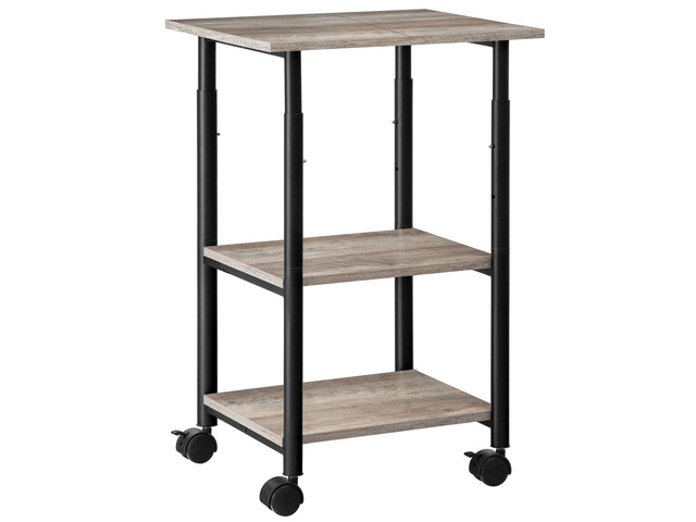 Printer Stand, 3-Tier Industrial Under Desk Printer Cart with Shelf, Mobile Heavy Duty Storage Rack on Wheels for Home, Office, Grey and Black...