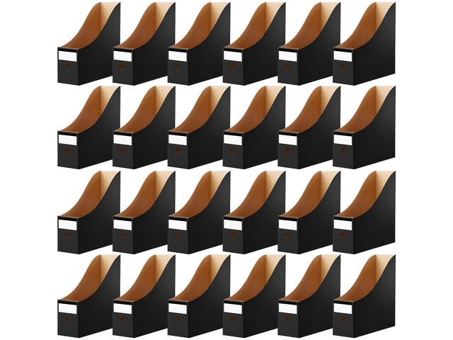 24 Pcs Magazine Files Cardboard Holders,Classic,Black File Organizer Foldable Paper Storage for Desk, Vertical Holder with Label, Kraft Office...