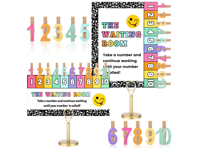 23 Pcs Waiting Room Clip Chart Teacher Signs Composition Colorful Classroom Management Helper, Wooden Number Clips with Holder, Composition Border...