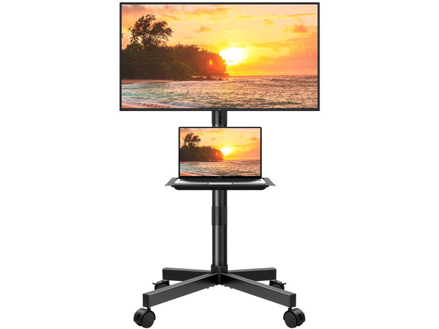 Mobile TV Cart for 23 to 65 inch LCD LED Flat Screen/Curved TVs Floor TV Stand on Wheels with Height Adjustable Shelf Max VESA 400x400mm Rolling...