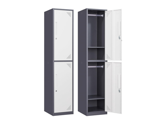 Metal Locker for Home, Dressing Room, 71' Steel Storage Lockers for Employees, Lockable Locker Cabinet with 2 Doors (Grey White)
