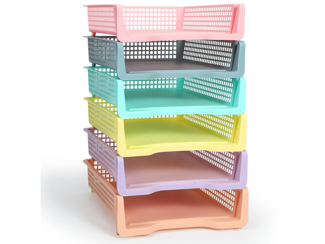 6 Pcs Turn in Trays Classroom, Classroom Baskets,Pastel Colors Paper Tray for Classroomturn in binStackable Plastic Baskets Teacher Organizers...