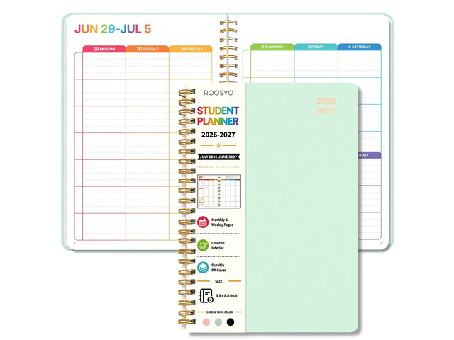 Aesthetic Academic Planner 2026-2027, Green Spiral Plan Book for Students, Jul. 2026 - Jun. 2027, 5.9' x 8.6', Colorful Weekly Monthly Pages,...
