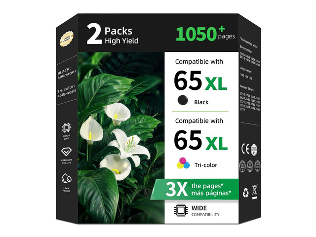 65XL Ink Cartridge for HP 65 XL Black Color Replacement for 100 2600 5000 Remanufactured for HP65 HP65XL Combo Pack to Printer Deskjet 3755 3758...