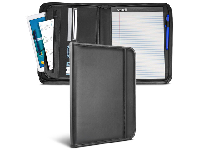 Professional Padfolio with Secure Zippered Closure, 10.1 Inch Tablet Sleeve, and 8.5 by 11 Inch Notepad, Black, Full Size (70820)