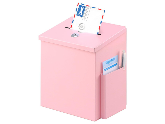 Suggestion Box with Key Lock, Wall-Mounted Ballot Box, Pink Metal Donation Box with 2 keys, Durable & Safe, Includes 50 Free Cards, 8.7' x 7.1' x...