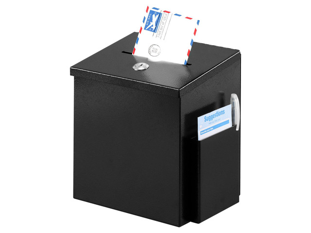 Suggestion Box with Key Lock, Wall-Mounted Ballot Box, Black Metal Donation Box with 2 keys, Durable & Safe, Includes 50 Free Cards, 8.7' x 5.9' x...