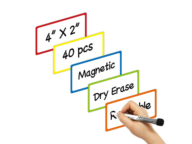 Colored Border Magnetic Dry Erase Labels 4x2 Inch, Reusable Magnetic Dry Erase Labels for Classroom Office WhiteboardsPack of 40
