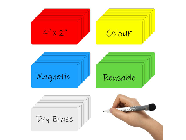 Dry Erase Magnetic Labels, 4x2 Inch, 40 Pieces in 5 Colors, Reusable, for Whiteboards, Locker, School, Classroom, Office, Home