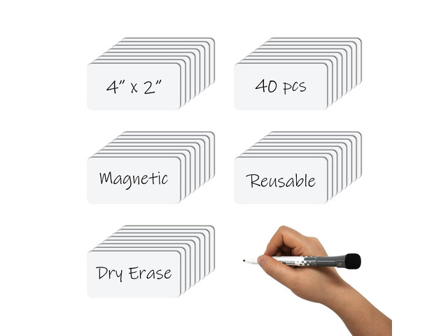 Dry Erase Magnetic Labels 4x2 Inch White, Reusable Magnetic Dry Erase Labels for Classroom Office WhiteboardsPack of 40