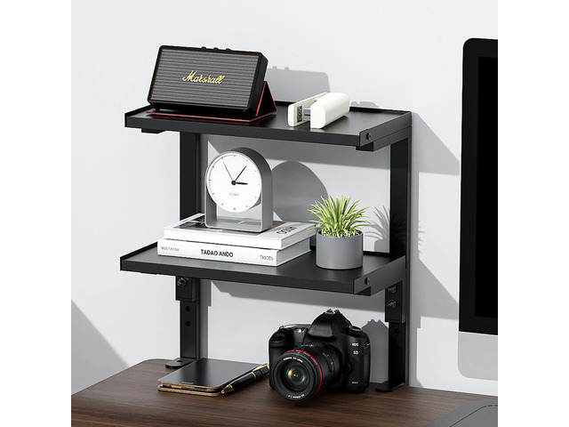 2-Tier Desk Shelf Desk Organization Expandable Clamp on Desk Shelf Desktop Accessories for Offices and Game Rooms (Black)
