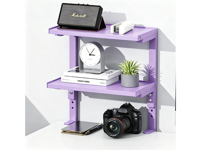 2-Tier Desk Shelf Desk Organization Expandable Clamp on Desk Shelf Desktop Accessories for Offices and Game Rooms (Purple)
