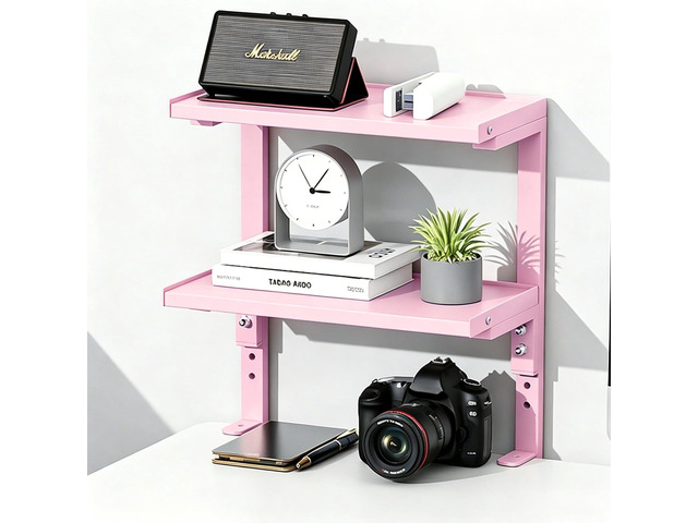 2-Tier Desk Shelf Desk Organization Expandable Clamp on Desk Shelf Desktop Accessories for Offices and Game Rooms (Pink)