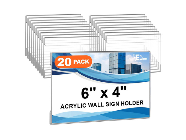 20 Pack 6x4 Wall Mount Acrylic Sign Holder, Horizontal Wall Signs Photo Menu Flyer Display Holders, Plastic Clear Acrylic Frames for Office Home...