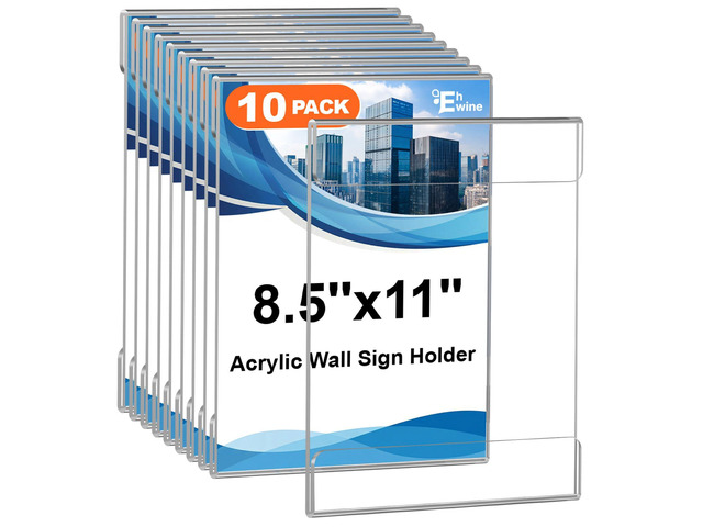 Acrylic Sign Holder 8.5 x 11 Wall Mount, 10 Pack Clear Flyer Holders Easy-to-Use Sturdy Clear Acrylic Display with Adhesive Mount and Quick Paper...