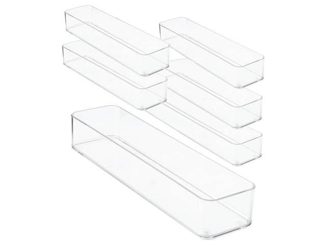 Plastic Clear Drawer Organizers. Bathroom, Kitchen, Bedroom, Gadgets, Office Organizer Bins, Storage Trays. Heavy Duty, Stackable. 12' x 3' x 2'...
