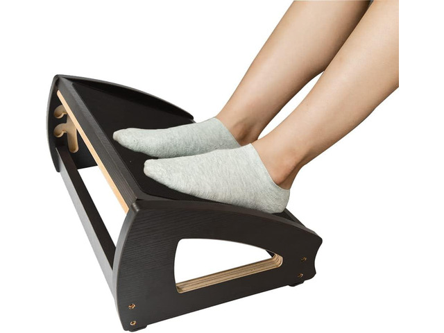 Wooden Under Desk Footrest, 4 Heights, 400 lb, Anti-Slip, Black Large Non-Slip Platform, Stable Wooden Frame, 4 Height Options, Ergonomic Foot...