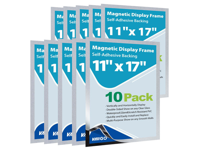 10Packs Magnetic Sign Holder, 11x17 Self Adhesive Display Frame with Strong Magnetic Frame and Clear PVC for Office Store Home Door Window Refrige...