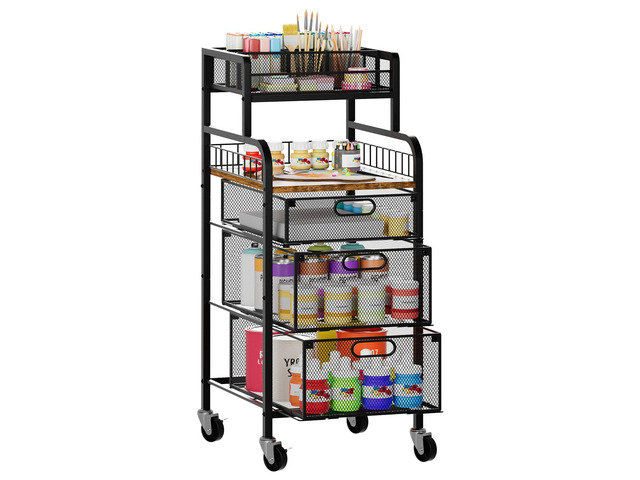 Rolling Cart with Drawers - Metal Craft Cart with Wheels, DIY Divider and Wood Shelf, Art Supply Organizer Craft Organizer and Storage, Utility...