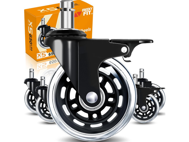 Office Chair Wheels for Casters Replacement - 3' Rubber Wheels for Computer Gaming Desk Caster Smooth & Safe Rolling for All Floors Hardwood and...