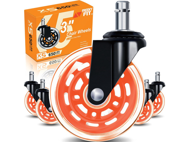Office Chair Wheels for Casters Replacement - 3' Rubber Wheels for Computer Gaming Desk Caster Smooth & Safe Rolling for All Floors Including...