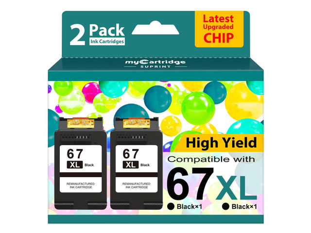 Upgraded Chip 67XL Black Ink Cartridge High Yield Replaced for HP Ink 67 HP67 HP67XL Work with DeskJet 2855e 2800e 2827e 2755e 2700 2700e 4255e...