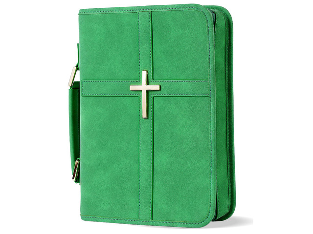 Vegan Leather Bible Cover Case, Bible Bag with Phone Pocket, Bible Case for Men Women, Christian Gift Box Packaging (Green)