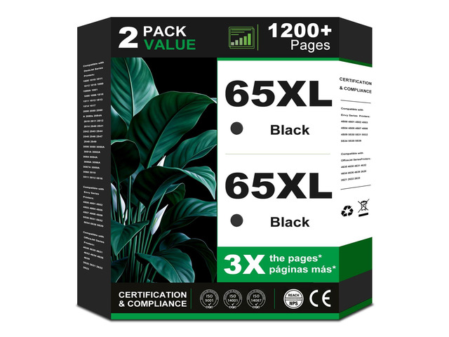 65XL Black Ink Cartridges Replacement for HP Ink 65 XL Envy 5055 HP65XL ink HP65 High-Yield for 5000 5052 5010 5070 5014 3755 3700 3772 3722 2600...